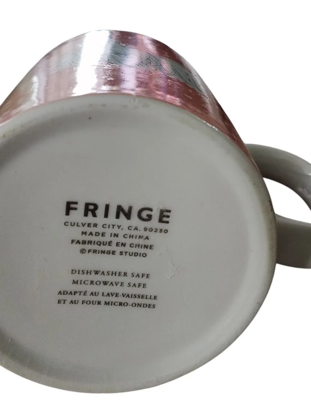 Fringe Studio Peach Dog Mug with White Handle and Pink Bow 12 oz